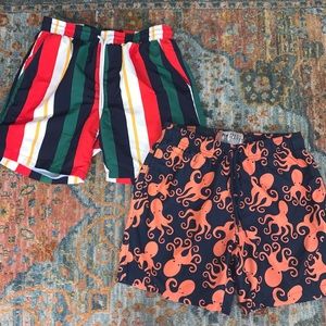 Forever 21 and Free Planet Mens Swim Trunks Striped and Octopus Small
